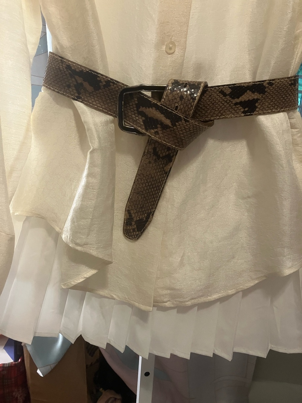 Women's Snake-Print Reversible Brown Waist Belt